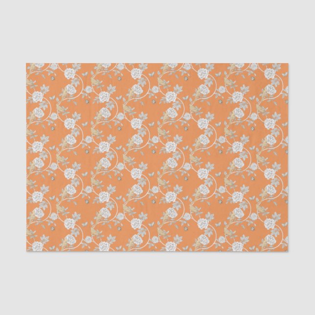 Orange Chinoiserie Rose Muster Seidenpapier (Vorderseite)