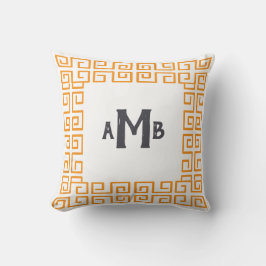 Orange Chinoiserie Wide Greek Key Border Monogram Kissen