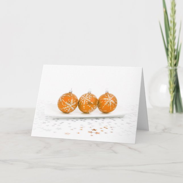 Orange Christmas baubles Feiertagskarte (Vorderseite)