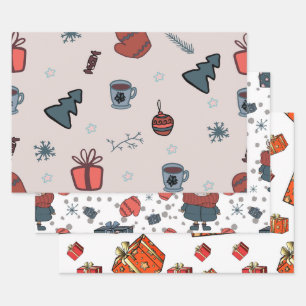 Orange Christmas Wrapping Paper Sheet Geschenkpapier Set