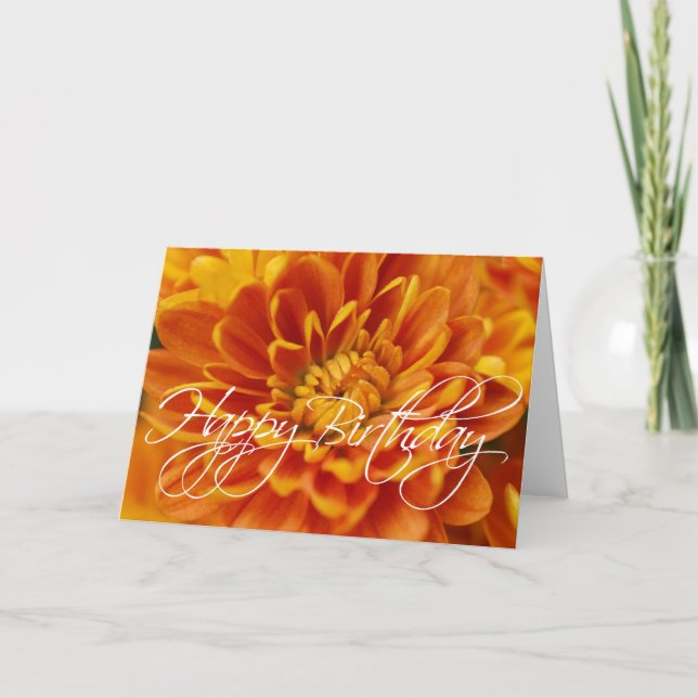 Orange Chrysanthemum Happy Birthday Karte (Vorderseite)