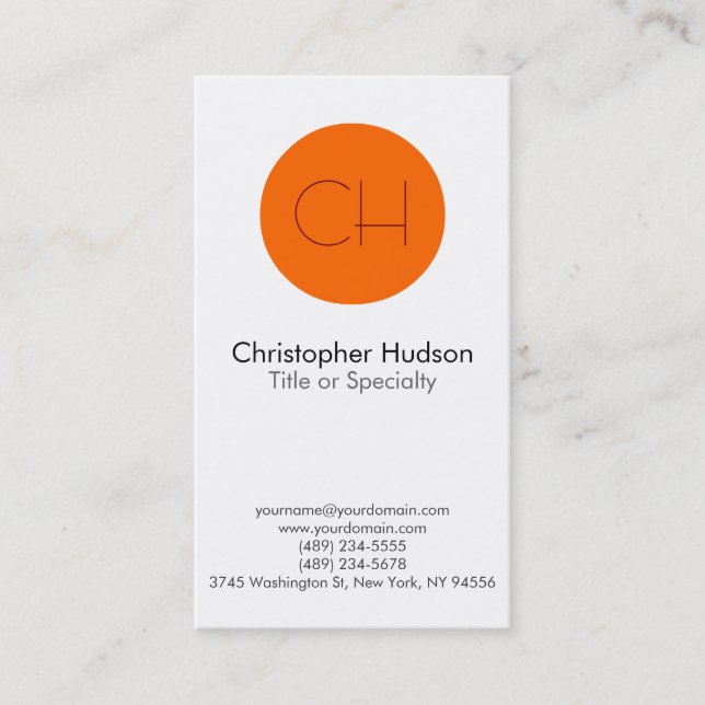 Orange Circle White Monogram Business Card Visitenkarte (Vorderseite)