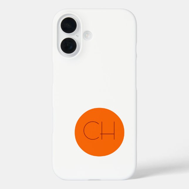 Orange Circle White Monogram iPhone 16 Hülle (Rückseite)