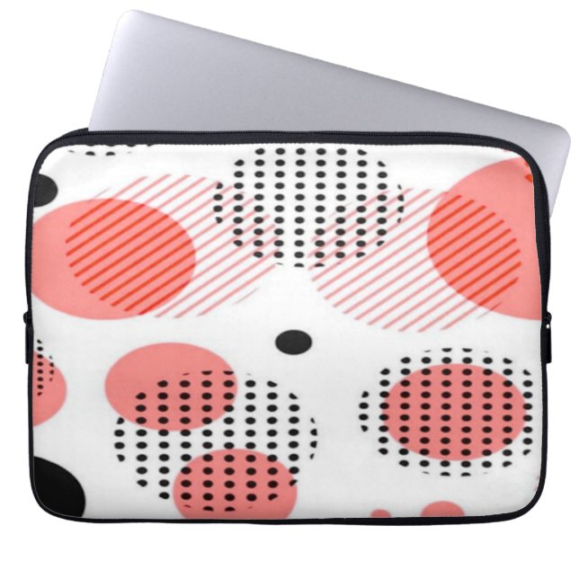 Orange Circles with Black Polka Dots pattern Laptopschutzhülle (Vorderseite)