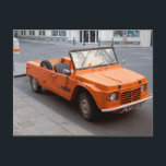 Orange Citroen Mehari Postkarte<br><div class="desc">Der Citroën Méhari ist ein leichter Gebrauchtwagen und Geländewagen,  der vom französischen Automobilhersteller Citroën,  einer Variante des Citroën 2CV,  produziert wird.</div>