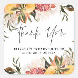 Orange Citrus Botanical | Baby Dusche Gefallen Quadratischer Aufkleber