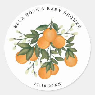 Orange Citrus Botanical Greenerity Baby Shower Gev Runder Aufkleber