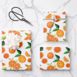 Orange Citrus Botanisches Muster Geschenkpapier Set