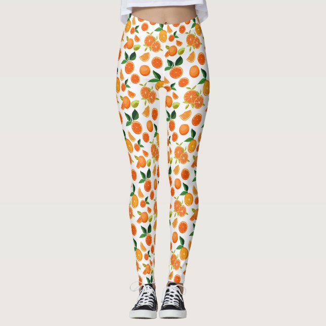 Orange Citrus Botanisches Muster Leggings (Vorderseite)