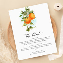 Orange Citrus Calligraphy Wedding Details Card