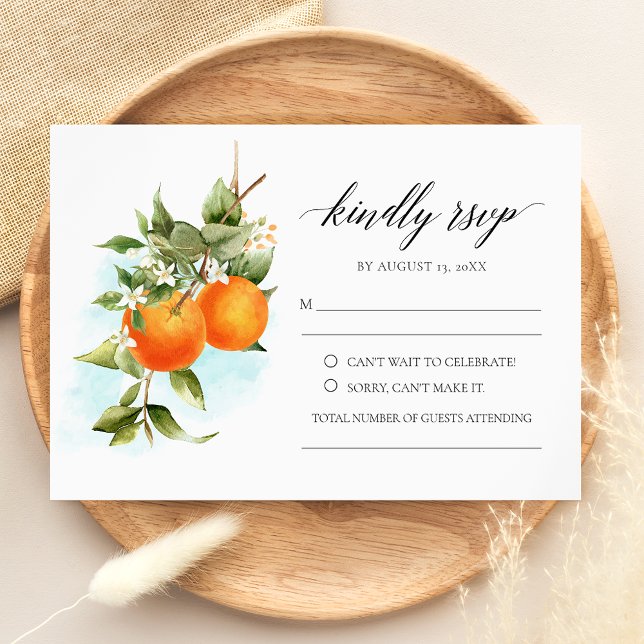 Orange Citrus Calligraphy Wedding RSVP Card (Von Creator hochgeladen)