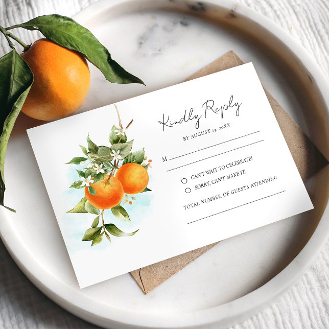 Orange Citrus Calligraphy Wedding RSVP Card Karte (Von Creator hochgeladen)