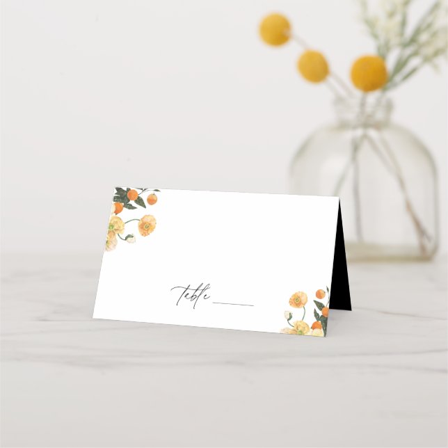 Orange Citrus Floral Wedding Platzkarte (Vorderseite)