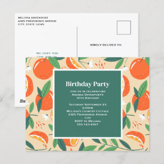 Orange Citrus Frucht Retro Muster Geburtstag Einla Postkarte