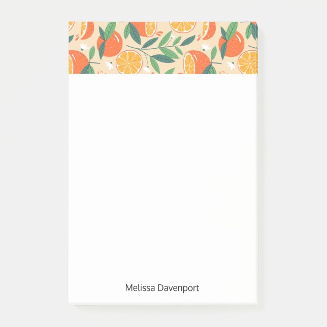 Orange Citrus Frucht Retro Muster Grenze Post-it Klebezettel (Vorderseite)