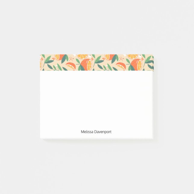 Orange Citrus Frucht Retro Muster Grenze Post-it Klebezettel (Vorderseite)