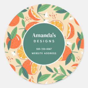 Orange Citrus Fruit Retro Muster Business Runder Aufkleber