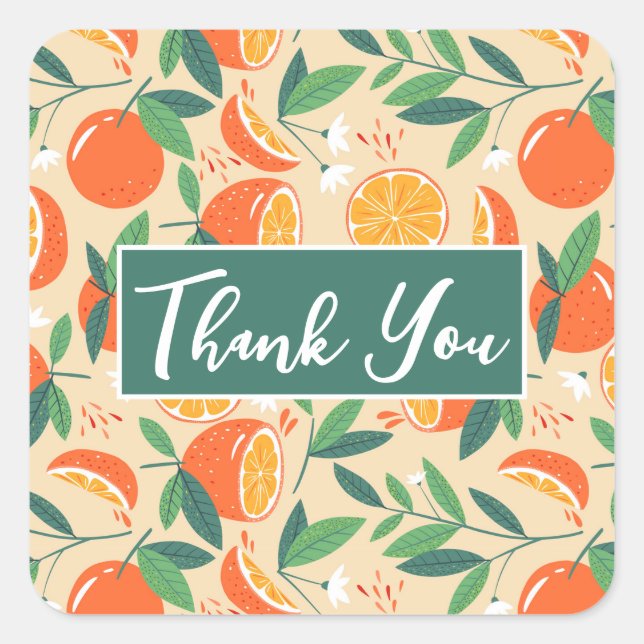 Orange Citrus Fruit Retro Muster Vielen Dank Quadratischer Aufkleber (Vorderseite)