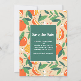 Orange Citrus Fruit Retro Muster Wedding Save The Date