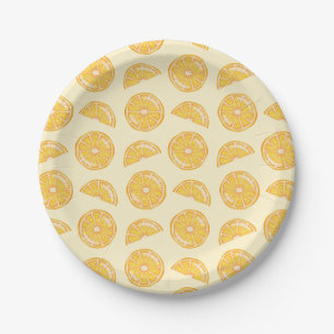 Orange Citrus Fruit Slices Illustriertes Muster Pappteller
