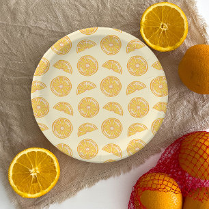 Orange Citrus Fruit Slices Illustriertes Muster Pappteller