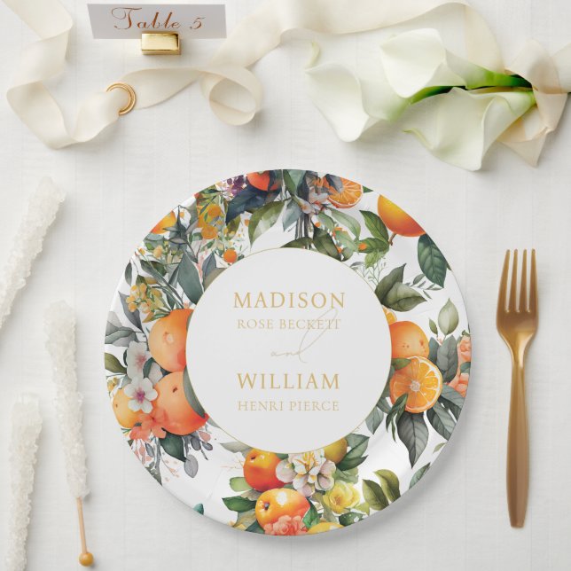 Orange Citrus Fruit Wedding Pappteller (Hochzeit)