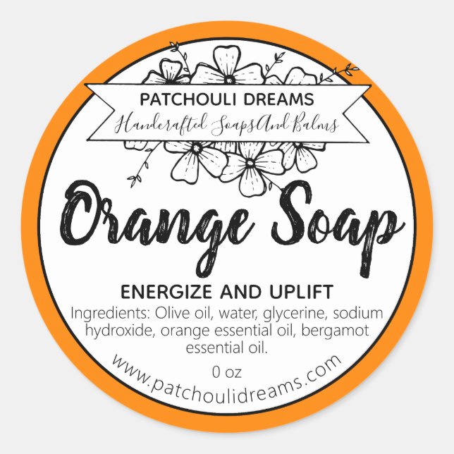 Orange Citrus Gezentrierte handgemachte Seife Runder Aufkleber (Vorderseite)