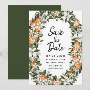 Orange Citrus Greenery retten Sie die Daten Karten