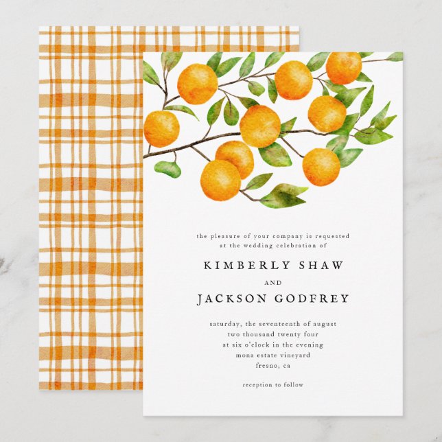 Orange Citrus Hochzeitseinladung Einladung (Vorne/Hinten)