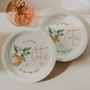 Orange Citrus Kleine Süsse auf dem Weg Babydusche Pappteller