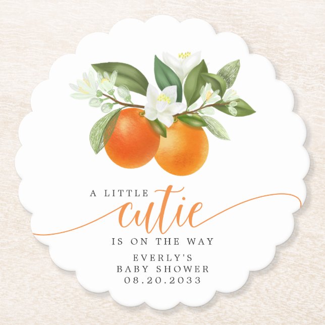 Orange Citrus Kleine Süsse auf dem Weg Babydusche Untersetzer (Vorderseite)