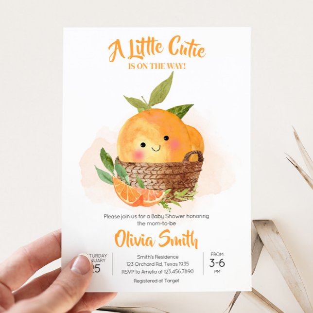 Orange Citrus Kleine Süsse Babydusche Einladung (Little Cutie Orange Citrus Baby Shower Invitation)