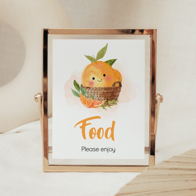 Orange Citrus Kleine Süsse Babydusche Nahrung Poster (Little Cutie Orange Citrus Baby Shower Food Sign)