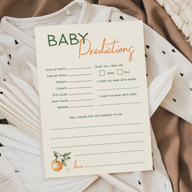 Orange Citrus Little Baby Shower Predictions Card Einladung (Von Creator hochgeladen)