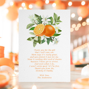 Orange Citrus Little Cutie Babyparty Dankeskarte