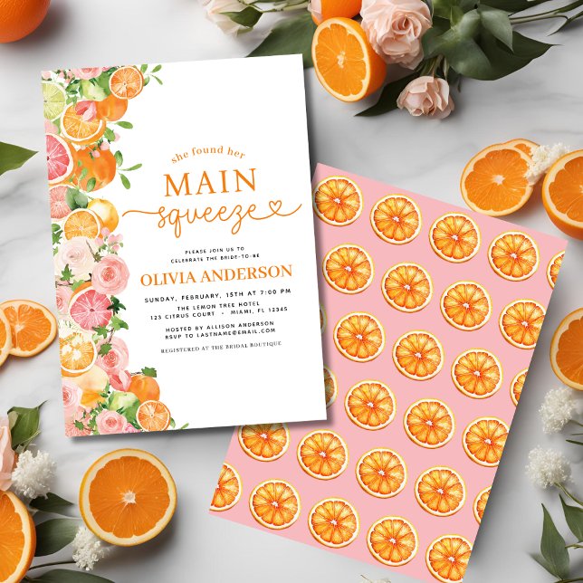 Orange Citrus Main Squeeze Brautparty Einladung (Von Creator hochgeladen)