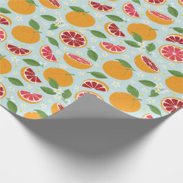 Orange Citrus Muster blau Geschenkpapier