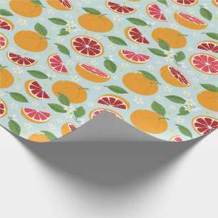 Orange Citrus Muster blau Geschenkpapier