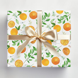 Orange Citrus Sommer Floral Botanisches Muster Geschenkpapier