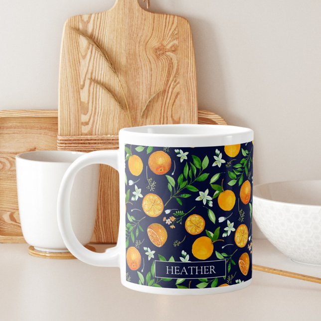 Orange Citrus Sommer Floral Botanisches Muster Jumbo-Tasse (In situ)