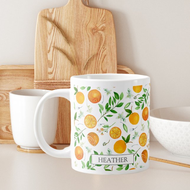 Orange Citrus Sommer Floral Botanisches Muster Jumbo-Tasse (In situ)