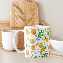 Orange Citrus Sommer Floral Botanisches Muster Kaffeetasse