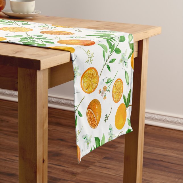 Orange Citrus Sommer Floral Botanisches Muster Kurzer Tischläufer (Beispiel)