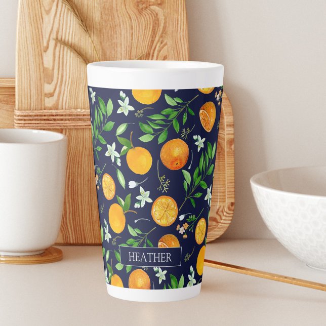 Orange Citrus Sommer Floral Botanisches Muster Milchtasse (In situ)
