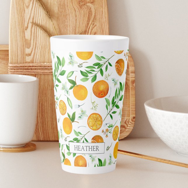 Orange Citrus Sommer Floral Botanisches Muster Milchtasse (In situ)