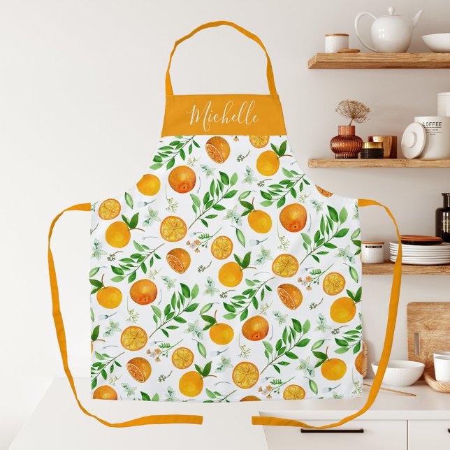 Orange Citrus Sommer Floral Botanisches Muster Schürze (In situ)