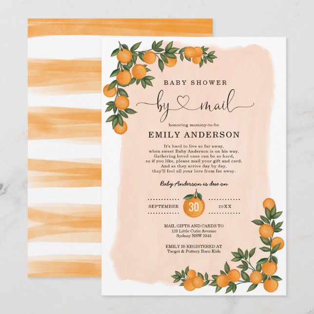 Orange Citrus Süsse Babydusche durch Mail Quaranti Einladung (Vorne/Hinten)