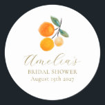 Orange Citrus Watercolor Bridal Brunch Custom Runder Aufkleber<br><div class="desc">Orangenzitrus Frucht Bridal Brunch Dusche Custom Classic Round Sticker</div>
