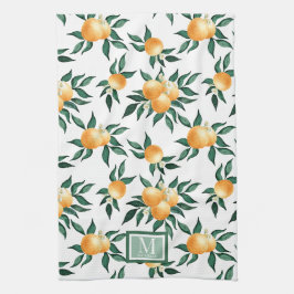 Orange Citrus Watercolor Monogram Name  Geschirrtuch