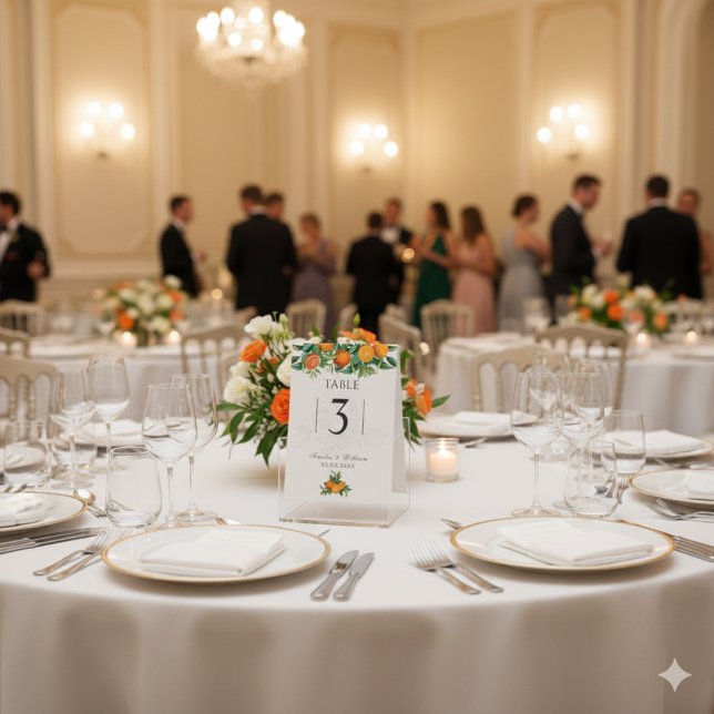 Orange Citrus Wedding Table Tent Sign Design Tischaufsteller (Orange Citrus Wedding Table Tent Sign Design)